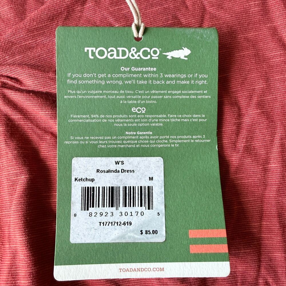 NWT Toad & Co Rosalinda Organic Cotton Dress in Ketchup Jersey Stretch Size M - Picture 5 of 6